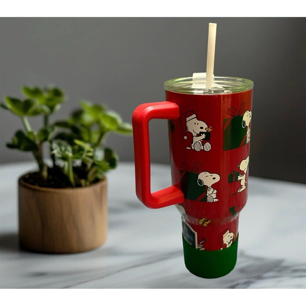 Peanuts Red and Green Snoopy Holiday Travel Mug